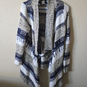 Navy and Cream Striped Cardigan Sweater